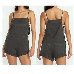 Billabong pursuit overalls romper in black washed tie front straps pockets